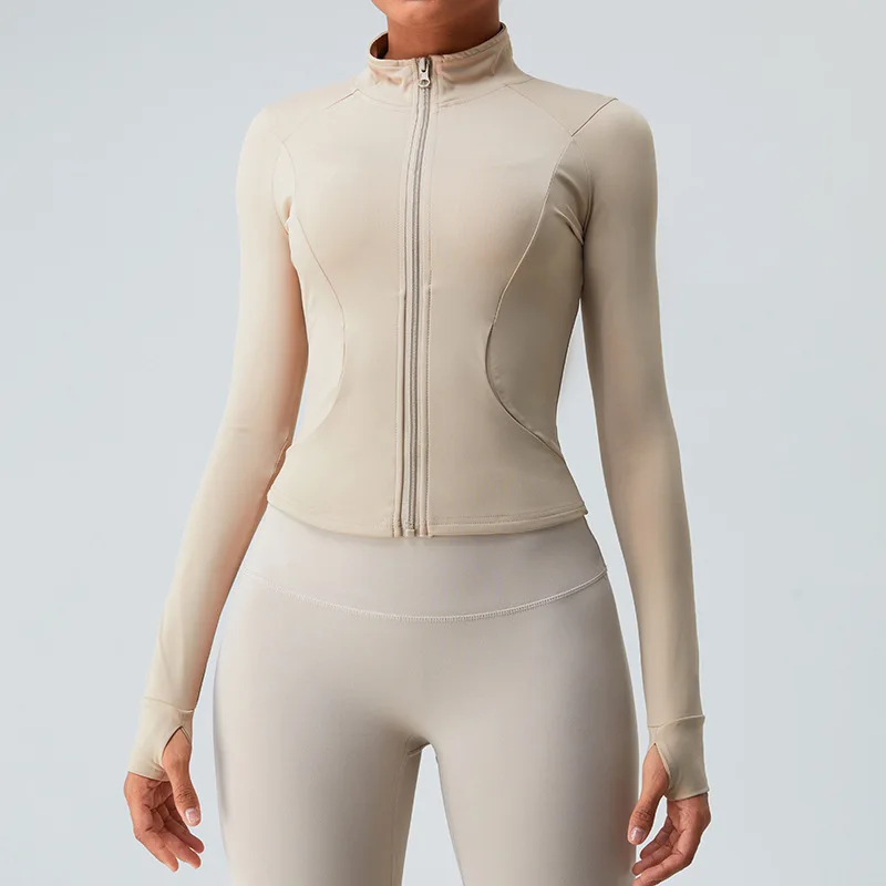Yoga Jacket Women's Long Sleeve Full Zip Slim Fit Workout Athletic Sports Jackets with Thumb Holes
