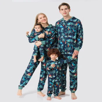 Bulk supplier cute family christmas pajamas printed cartoon baby kids cotton pajama set zipper for family sleepwear
