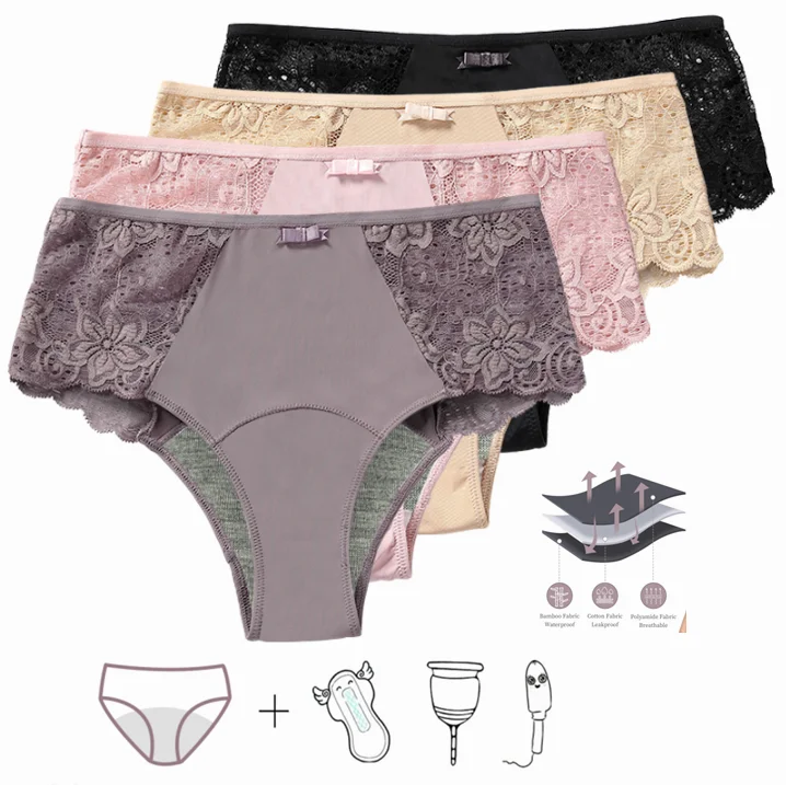 Leakproof Period Panties Lace Menstrual Underwear Breathable & Soft Intiflower Period Underwear for Women 