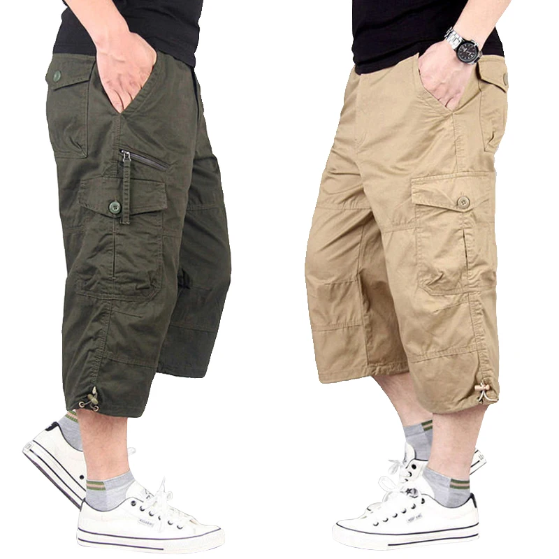 Fanteecy Mens Belted Messenger Cargo Short Tactical Cargo Long Shorts Loose Fit Multi-Pocket Capri Long Shorts Tall Sizes