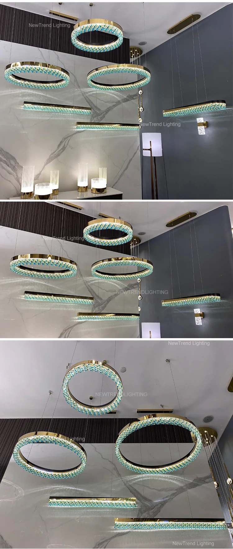 CPL-147 Custom Large Project Hotel Lobby Villa Decoration Chandelier Light Modern LED Ring Crystal Pendant Lamp details