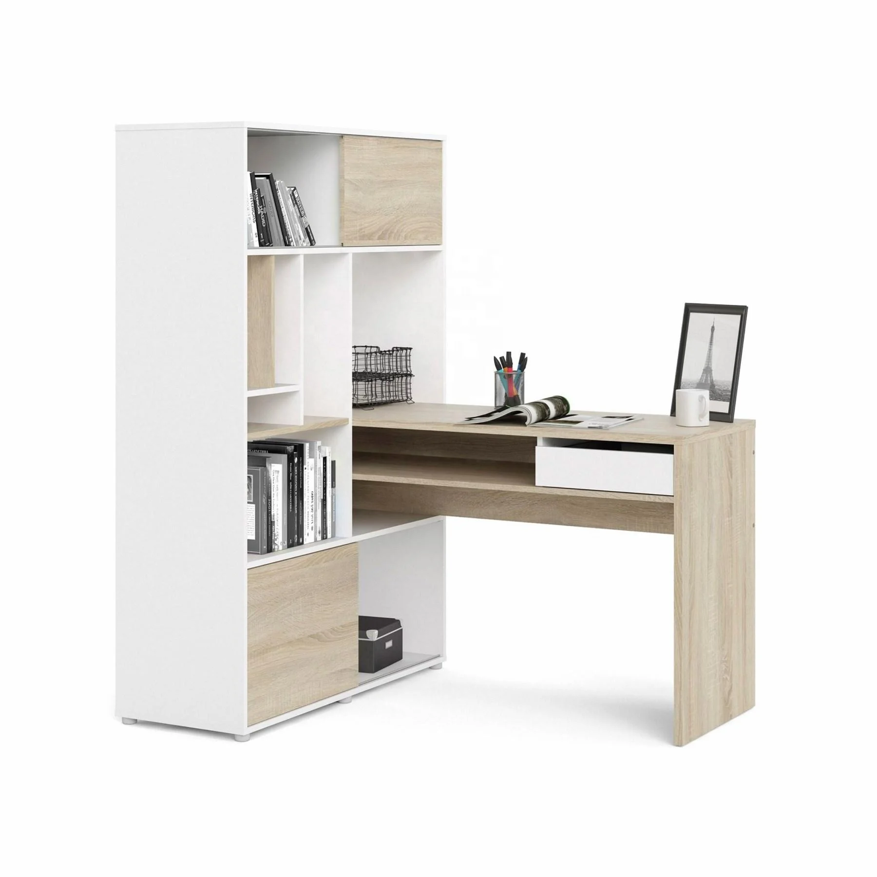 NOVA Working Desk Office Melamine Living Room Table With Bookcase And Writing Desk