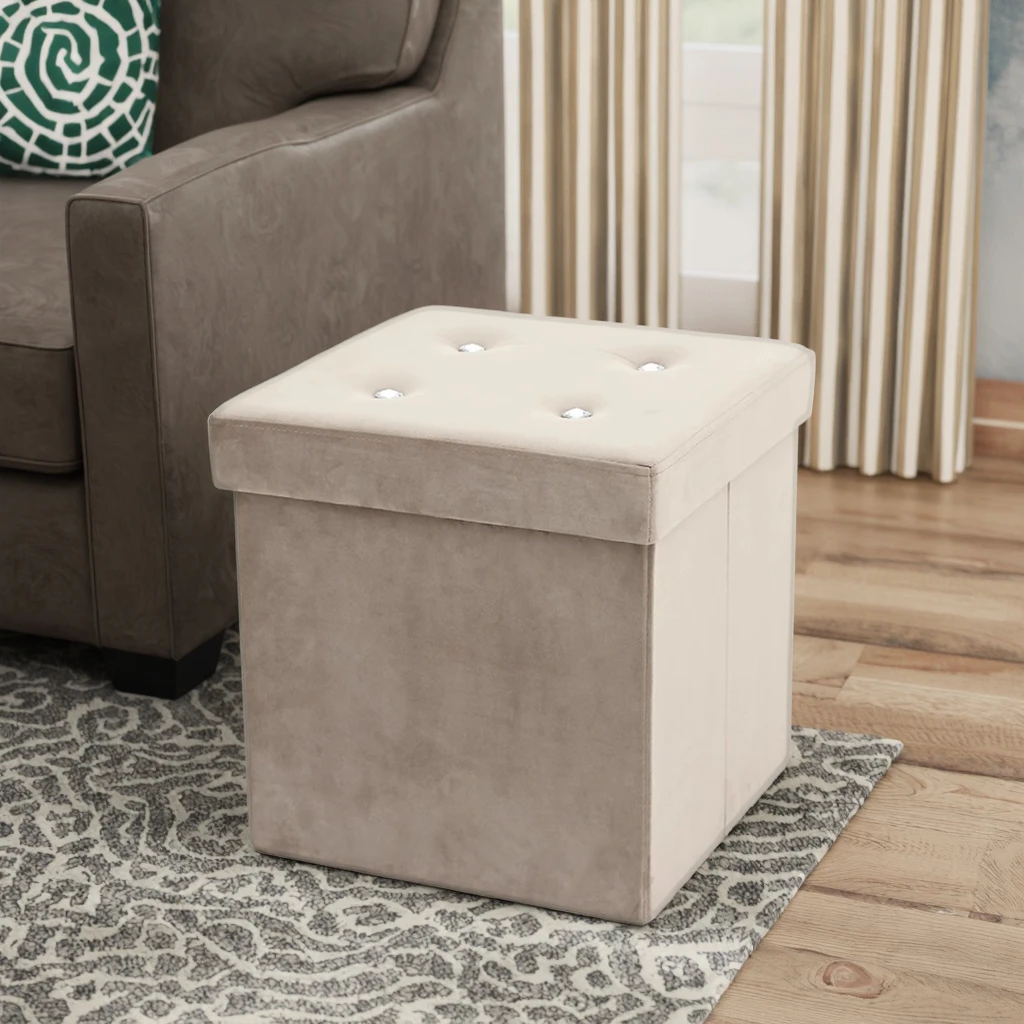 Wholesale Foldable Velvet Storage Stool Portable and Adjustable with Diamond Trim Cover for Bedroom Fashionable Square Design supplier