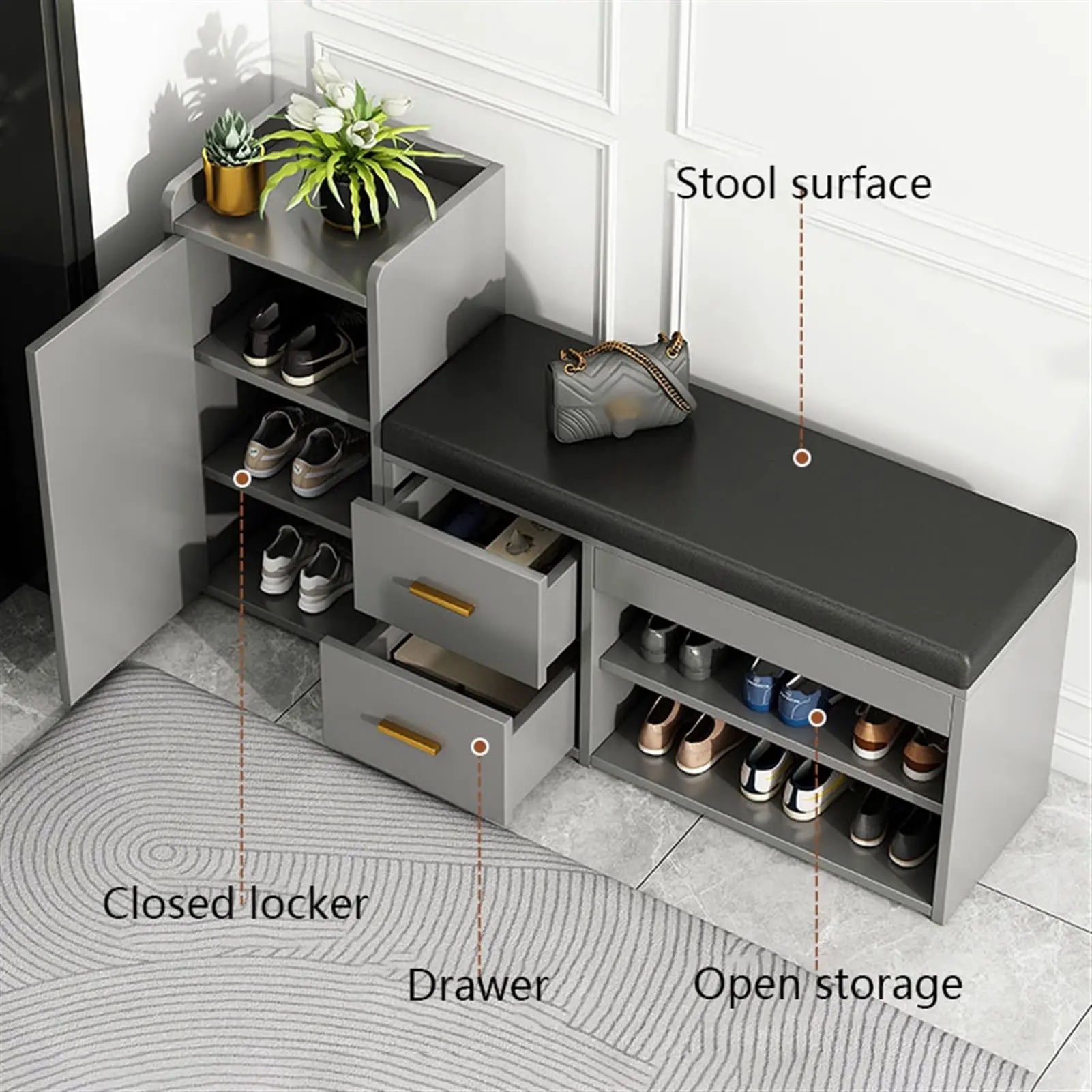 Wholesale Multipurpose Gray modern Cupboards Organizer shoe Rack Storage bench combination Set for Entryway Hallway Bedroom