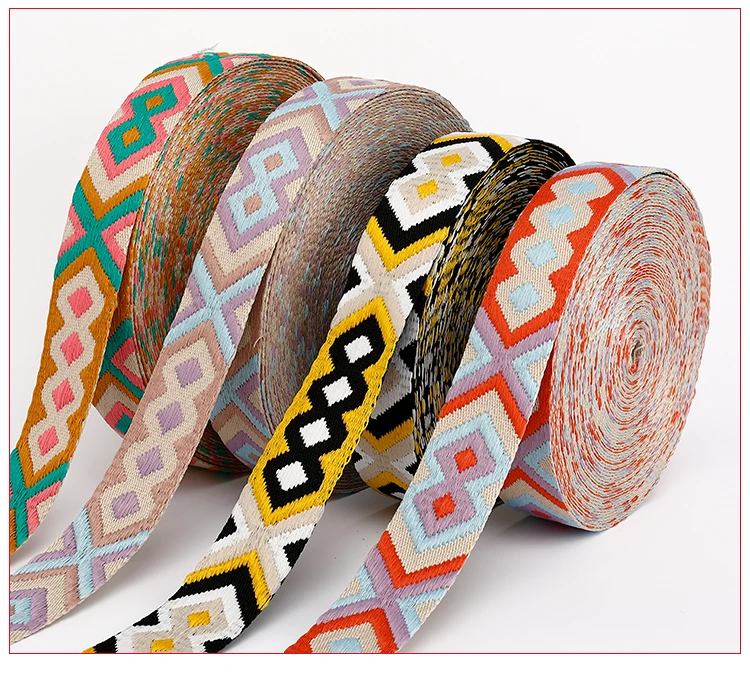 New spot ethnic polyester jacquard webbing clothing bags accessories ribbon shoulder strap national wind shoulder strap webbing