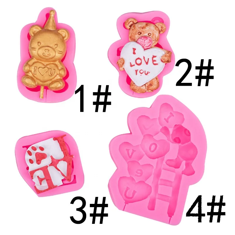 Cute Bear LOVE Cake Molds Silicone Decoration Fondant Tools Silicone Molds Cake Baking Tools for Valentine Candle Aromatherapy