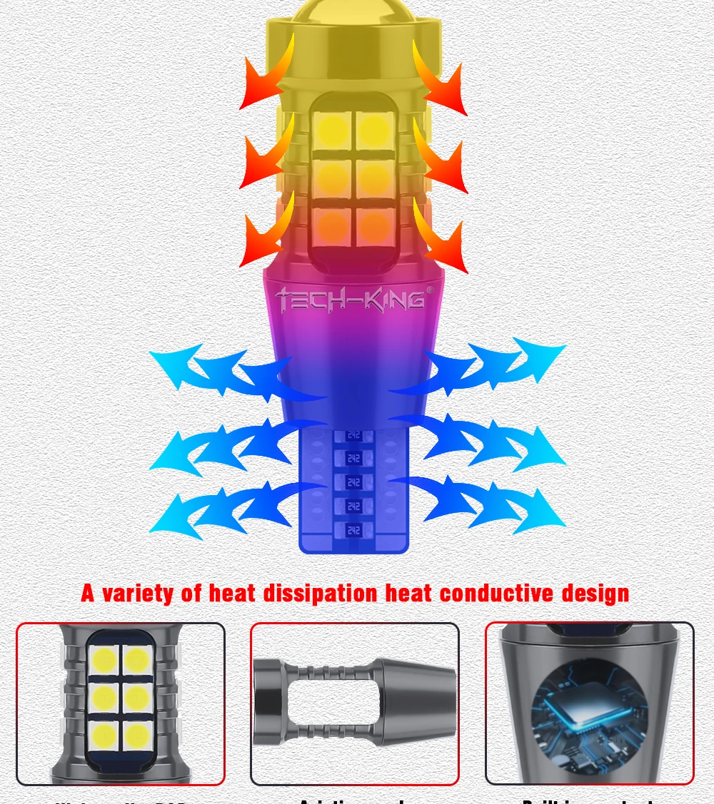 TECH-KING High Bright Lens 27SMD 3030 Led Car Reverse Light Canbus W16w Backup Lights 921 12-24V T15 Bulbs