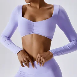Breathable Soft 2 Piece One Shoulder Bra Long Sleeve Top Workout Clothing Yoga Sets Women Gym Legging Training Fitness Yoga Wear