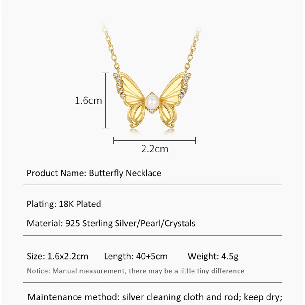 CDE YN1015 Silver Jewellery 2023 Solid 925 Silver Fresh Water Pearl Necklace Animal Butterfly Necklace Freshwater Necklace