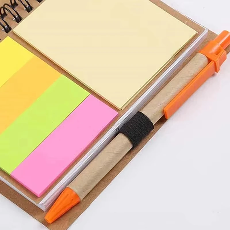 Memo Sticky Notes Flag Kraft Paper Notebook Mini Small Notebook Custom Notepads With Pen and Sticky Notes