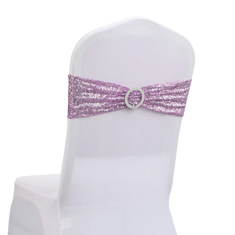 Wholesale Spot Ins Wedding Banquet Decoration Hotel Spandex Chair Cover Bow Chair Back Flower Elastic Sequin Strap