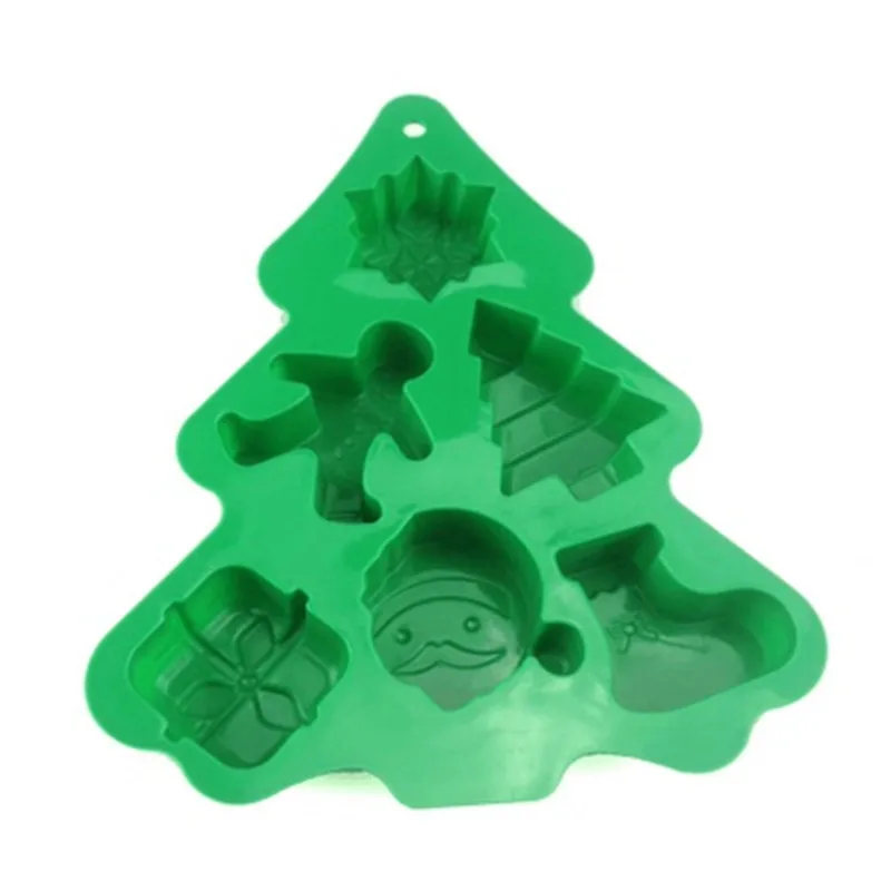 6 Cavity Silicone Cake Mould 6 Holes Christmas Pancake Tree Snowman Gift Box DIY Silicon Baking Mold
