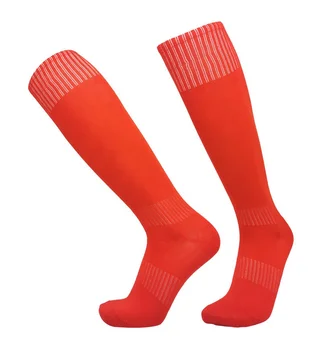 Solid Color Polyester Football Socks in Stock Adult Kids Custom Logo Knee Long Soccer Socks Summer Knitted