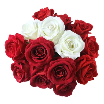 Lusiaflower Wholesale Artificial Velvet Red Rose Real Touch Flower for Wedding Decor