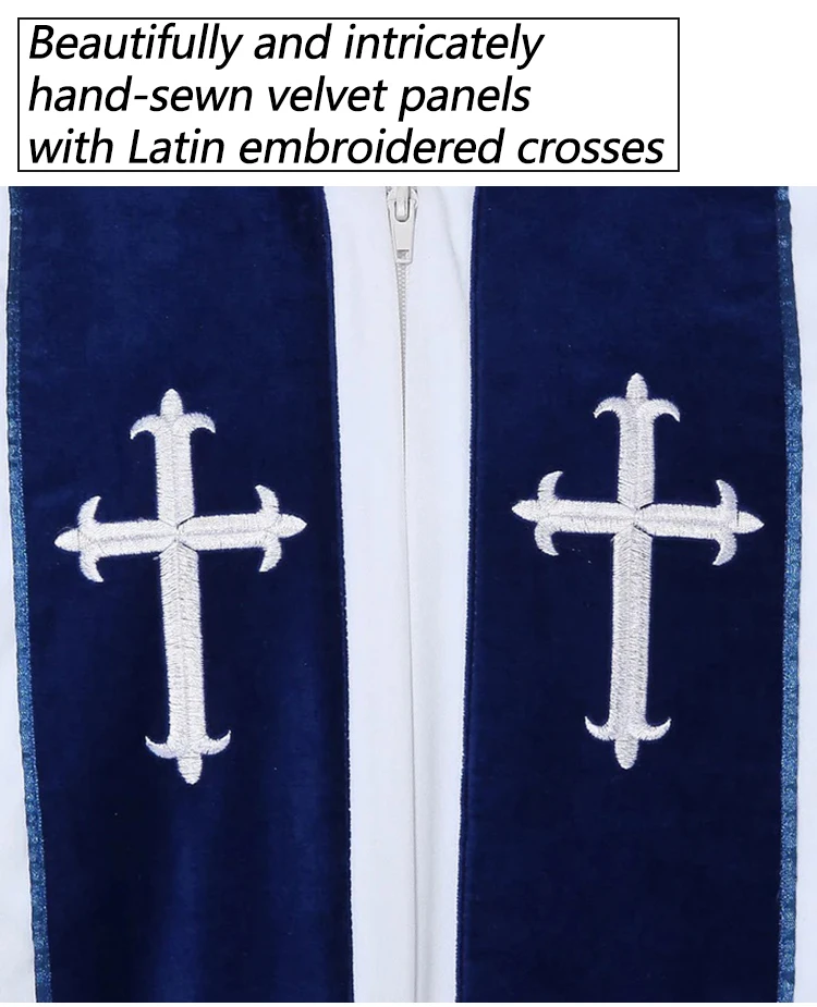 Customized Handmade Front Pleats Church Uniform Embroidery Cross Bishop Church Clergy Robes With Lined Bell Sleeves factory