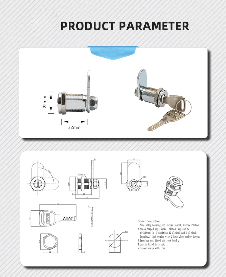 Hight Security Door Cylinder Cabinet Dimple Key Cam Lock For Vending