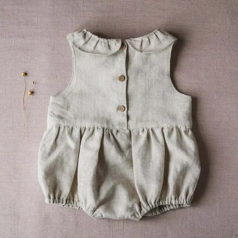 Wholesale newborn infant baby clothes rompers solid color breathable toddler baby boys girls linen blank cute rompers