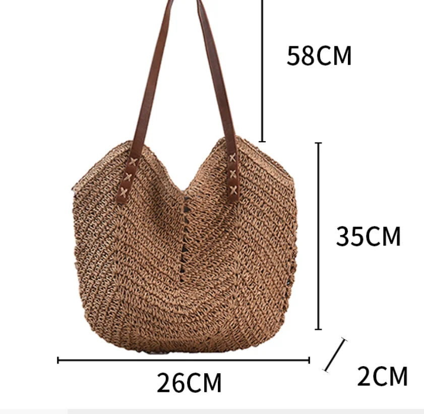 Hand woven straw bag wholesale hollow fashion shoulder women paper rope casual large straw beach bag