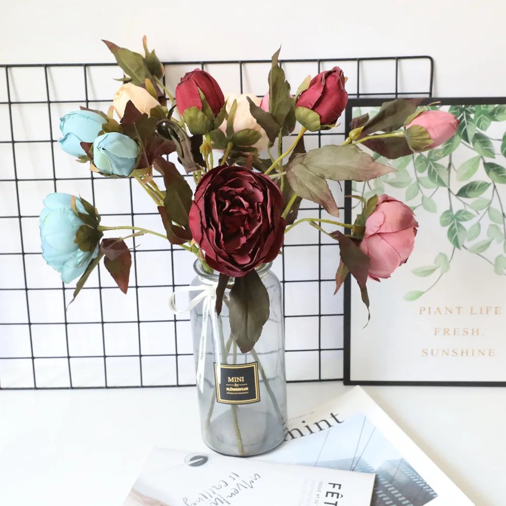 3 Heads Silk Peony Artificial Decorative Flowers For Wedding Home Buy