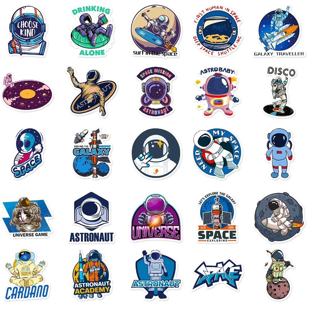 50pcs Cool Space Astronaut Stickers Luggage Laptop Guitar Waterproof