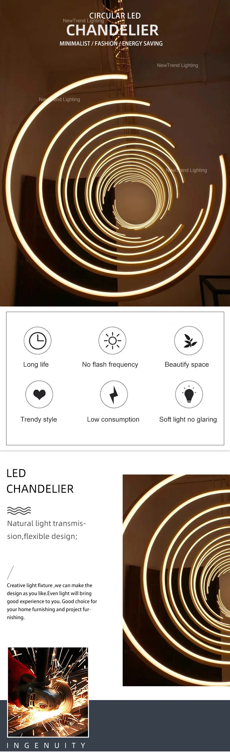 CPL-146 Custom Hotel Lobby Villa Gallery Indoor Decoration Project Lighting Modern LED Acrylic Circle Chandelier details