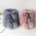 Purse Fashion High Quality Faux Fur Purse Chain Bucket Bag Women Lady Ball Decoration Crossbody Bag