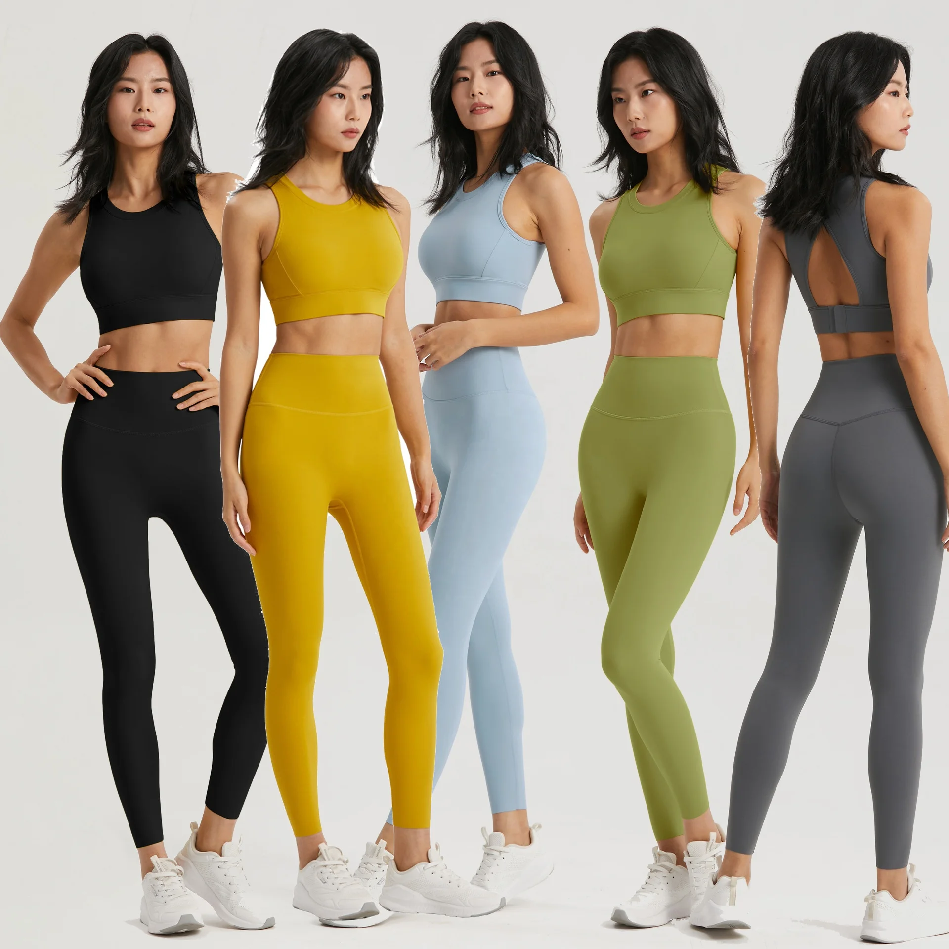 YIYI Adjustable Open Back High Support Sports Bra Gym Fitness Sets No Front Stitch Line Leggings Sets For Women Female Gym Wear