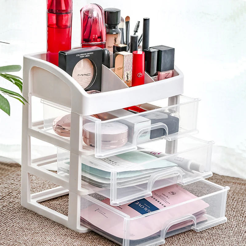 Cheap Price Plastic Desktop Transparent Makeup Display Box Drawer Organizer Cosmetic Storage Box