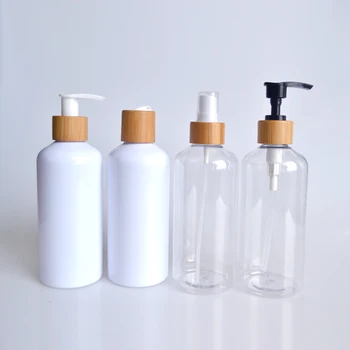 100ml 150ml 250ml 500ml 8oz cosmetic packaging container body shampoo pet plastic bottle with bamboo lid