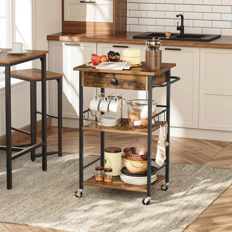 Wholesale Kitchen Island Storage Cabinet Industrial Style Kitchen Cart with Drawer and Wheels for Cooking Organizer