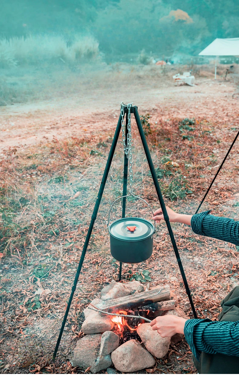 3 Sections Outdoor Camping Cooking Stand Durable Aluminum Alloy Tripod Hanging BBQ Grill for Campfire Picnic