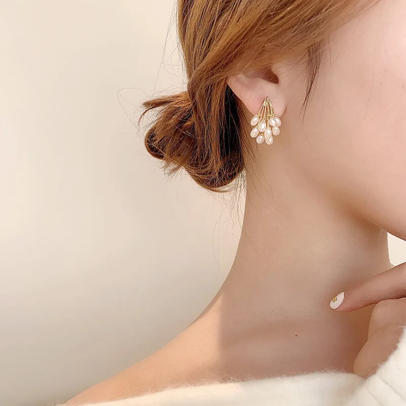 Hot Selling Korean Design Girls Earring 925 Silver Pin Tassel Baroque Dangle Pearl Stud Earrings