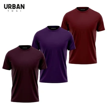 Purple Bio Washed Pre Shrunk Moisture Wicking Unisex Tshirt Maroon for Gym Training Regular Casual Red Men T Shirt Blank Knitted