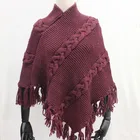 Shawls Fashion Acrylic Roving Yarn Cable Jaquard Tassel Knit Poncho Knit Shawls For Women