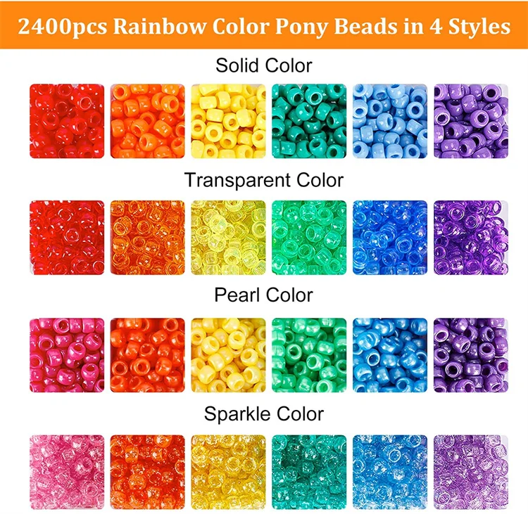 2400pcs Rainbow pony beads and 1600pcs Letter Beads 24 Colors Acrylic Bucket Beads for Bracelets Jewelry Making