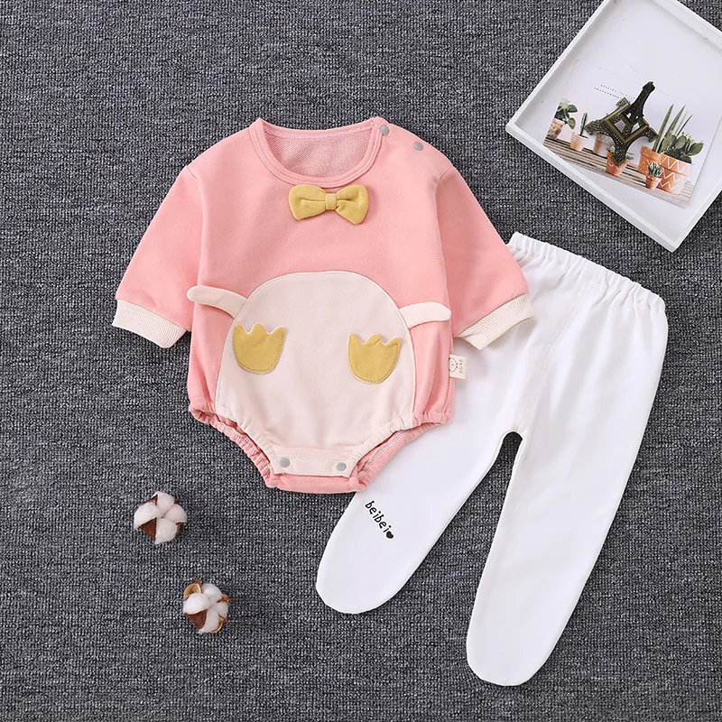 manufacturer Children's fashion wear baby romper suit 2 pieces set pant with foot newborn suit  bodysuit baby clothing