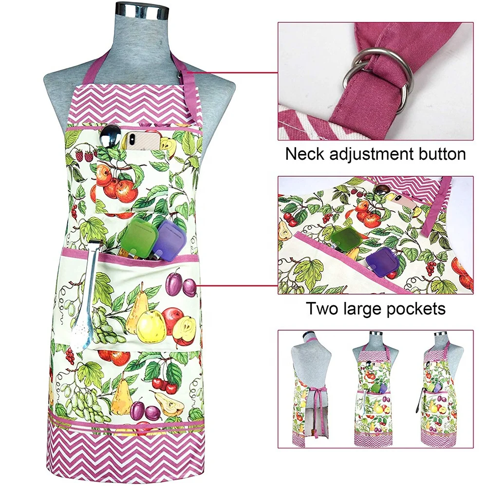 Printing Cotton Cooking Aprons For Women Restaurant Waiter Household Kitchen Cleaning Cook Chef Apron