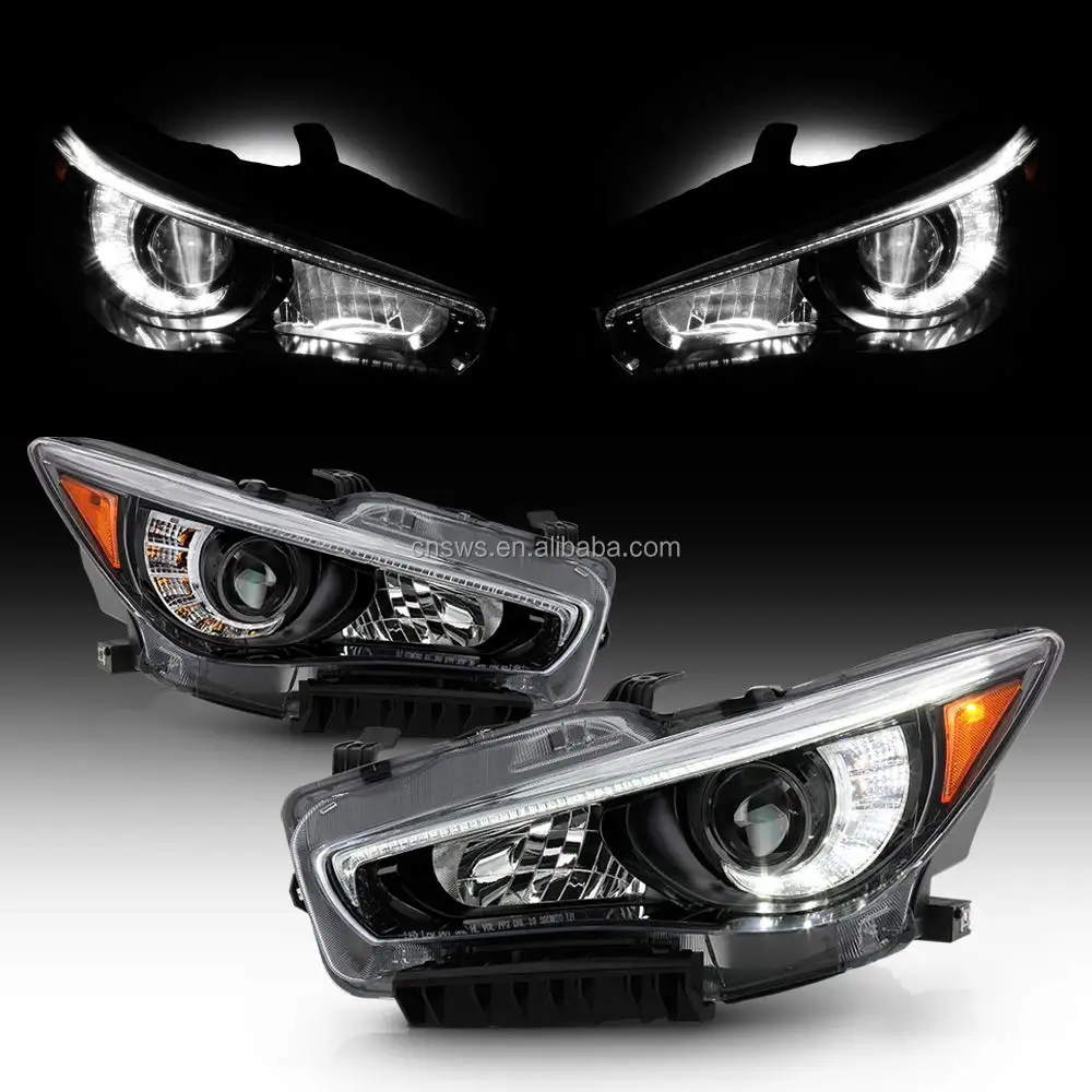 o afs black housing led drl projector headlights headlamps driver  passenger side-35