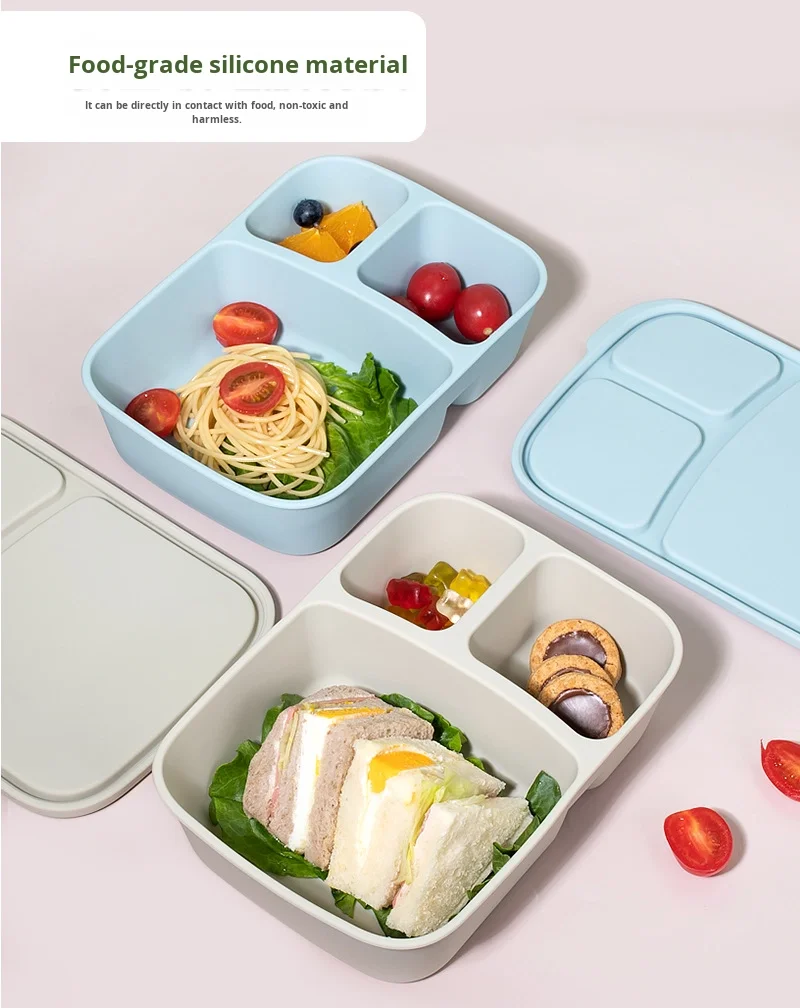 Silicone Food Grade Heatable Lunch Box Microwaveable Child-Friendly Student Lunch Box with Compartments factory