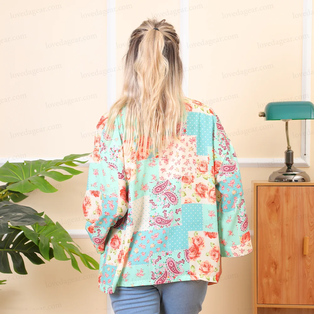 Custom Womens Top Floral Summer Paisley Prints Linen Silk Beach Cover Up Cardigan Kimono
