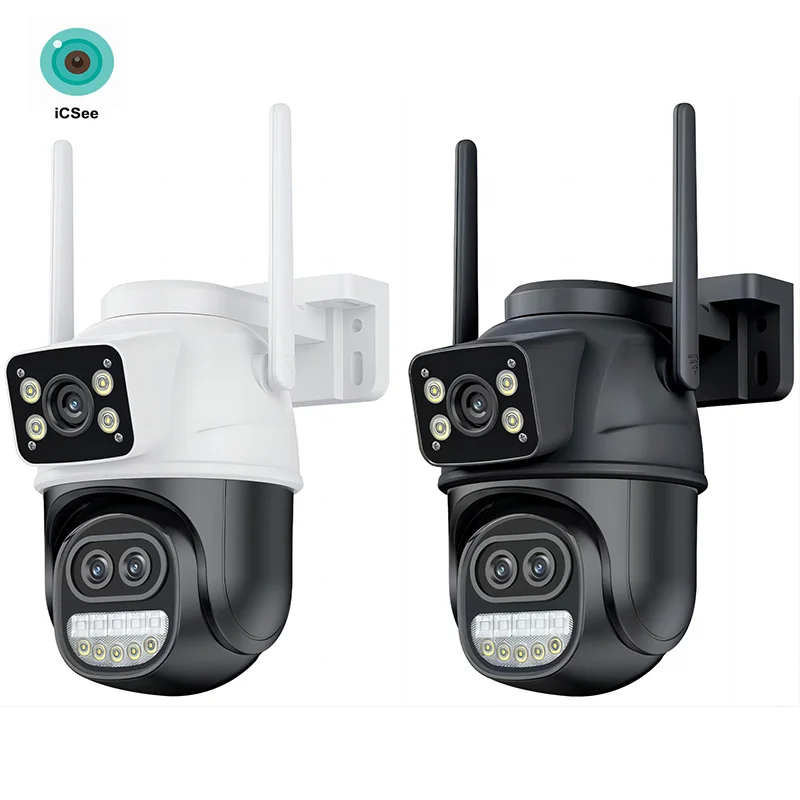 ICsee 9MP Three Lens Dual CCTV Camera Security Wifi IP Camera Outdoor Ip66 8X Zoom PTZ Three Lens Dual Wireless Network Camera