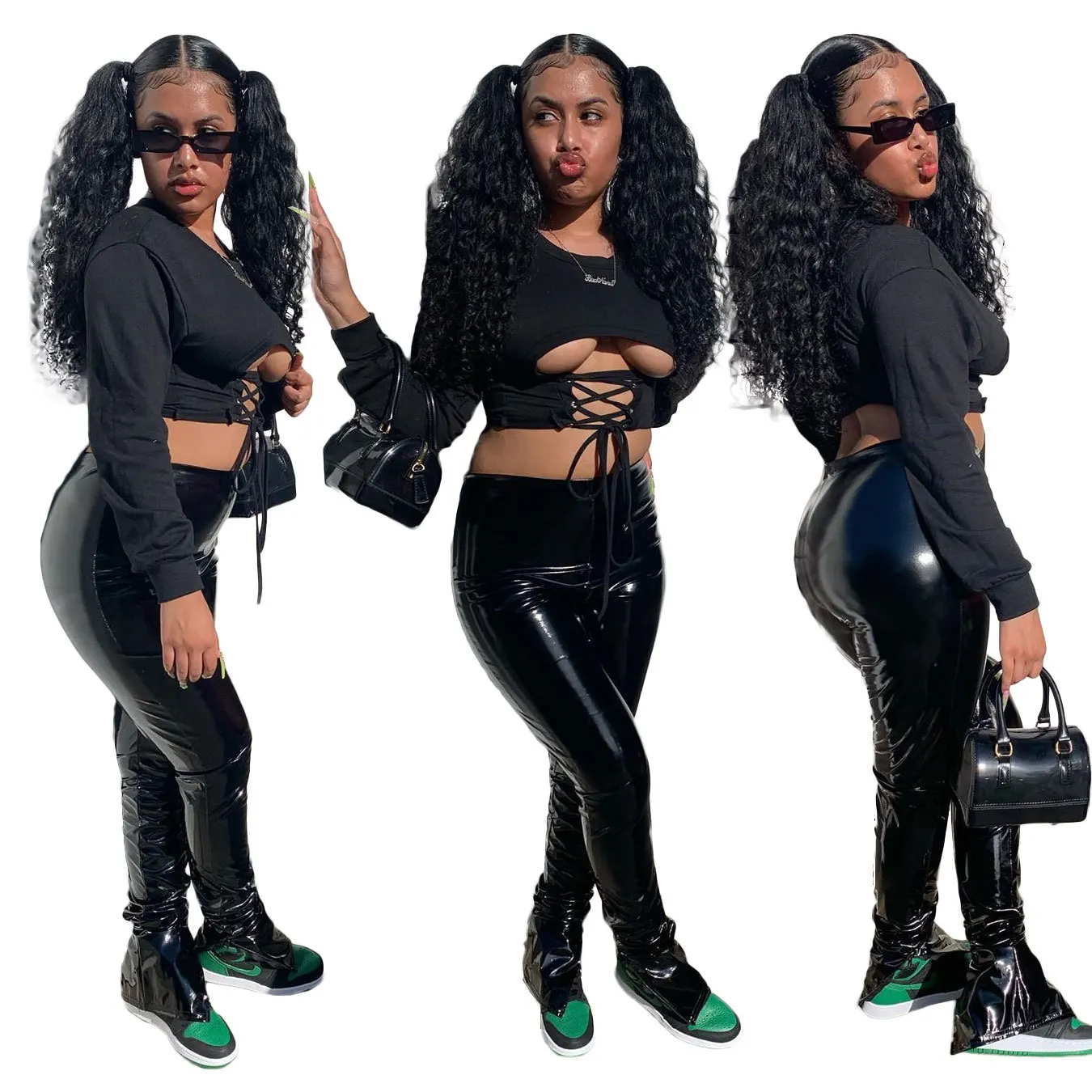 Fashion Sexy Shiny Stretch Pu Leather 