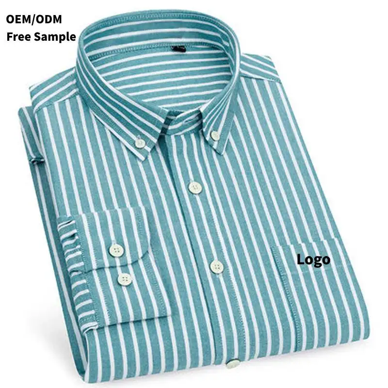 OEM ODM Custom Labels 100% Cotton Shirt Designer for Men Dress Flannel Stripe Shirts
