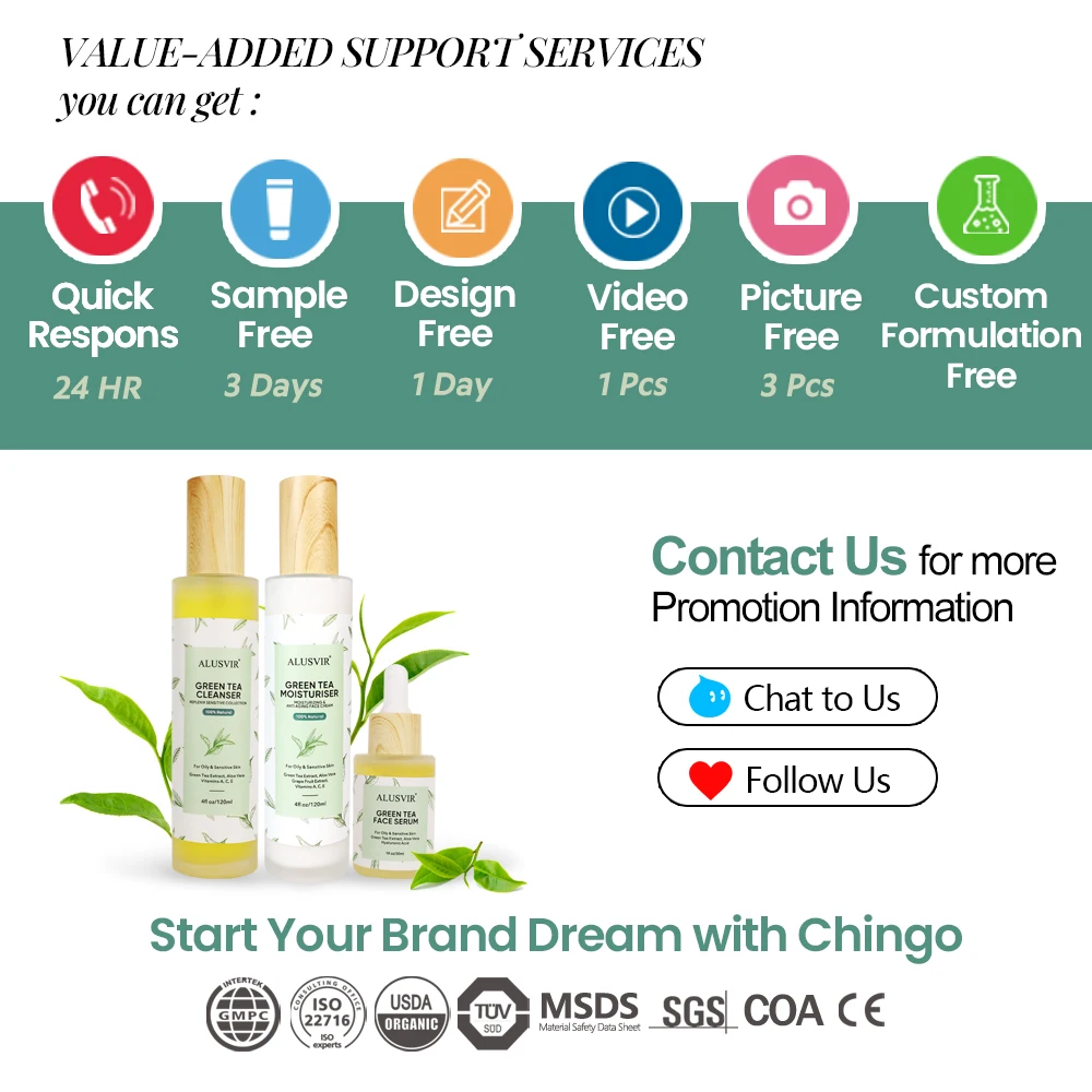 Private Label Natural Green Tea Soothing Brightening Skin Face Wash Serum Cream Organic Skin care products Set Natural For Women
