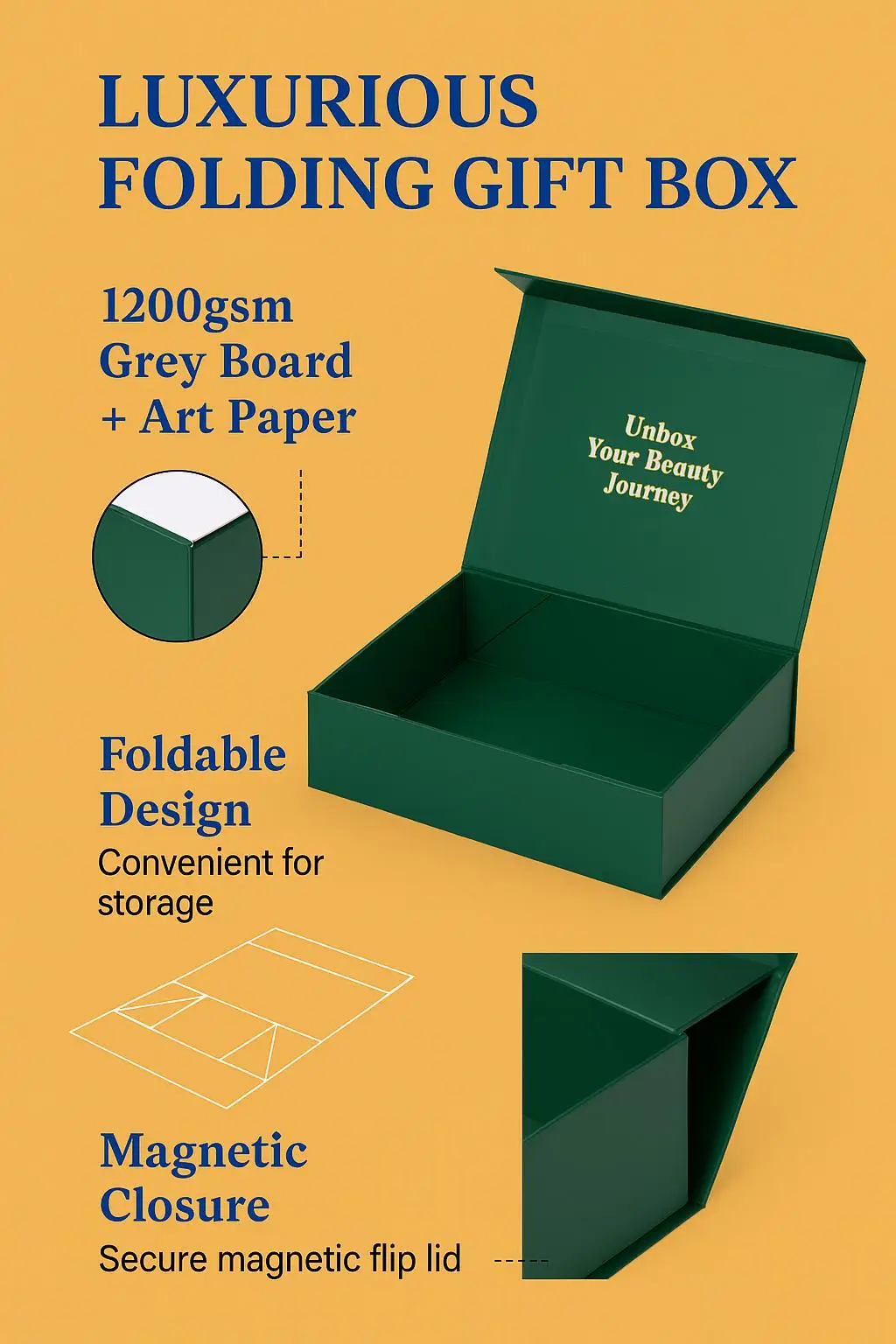 Luxury Black Magnetic Gift Box with Ribbon for Eyeshadow Palette Skincare Set Packaging - detail 3
