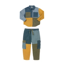 Bulk Wholesale Elegant Fashion Children Boutique Clothing Sets Toddler Boys Clothes Sets Spliced High Elastic Crater Corduroy
