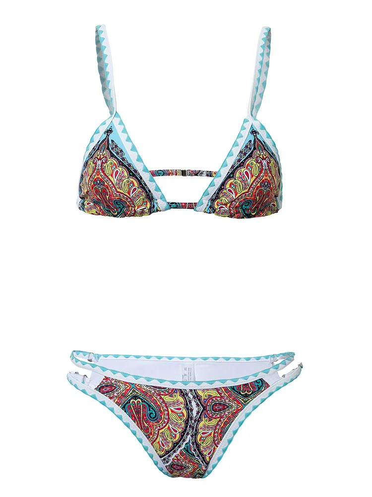 Custom 2023 Sexy Triangle Micro Bikini Set Vintage Print Swimsuit