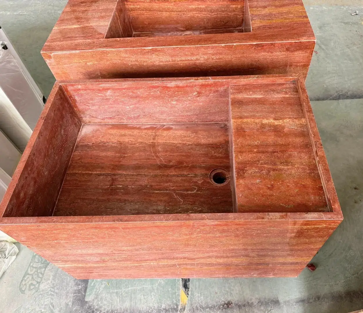 product modern design natural red travertine hand wash basin polished for indoor villa hotel bathroom and toilet use-4