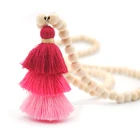 Wooden Necklace 3 Layers Multi Color Tassel Wooden Bead Necklace