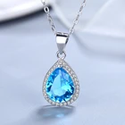 Oval 925 Sterling Silver Necklace Oval Blue Zircon Tear Drop Crystal Necklace Tear Shape Necklace For Women
